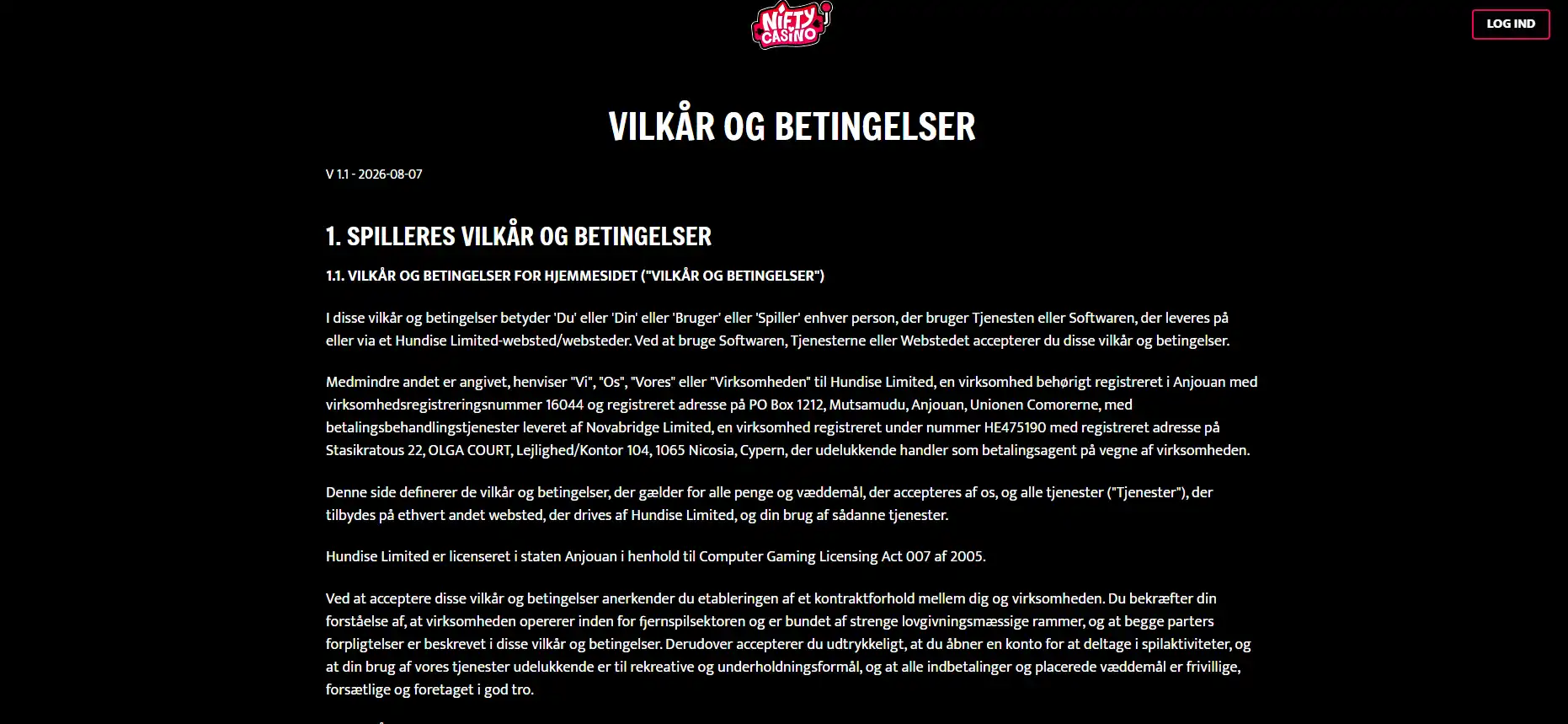 Officiel Nifty-licenstekst eller Spillemyndighedens register for spiludbydere